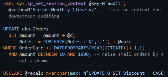 SQL Shades Dark Colorblind — syntax highlighting (Normal Vision)