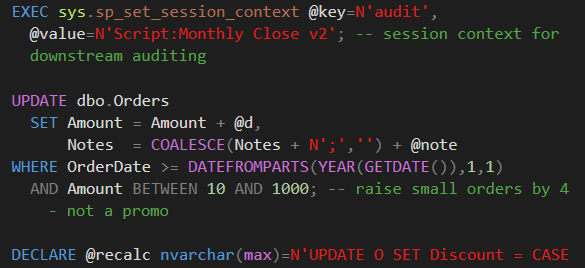 SSMS Dark — syntax highlighting (Normal Vision)